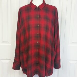 J. Jill Red & Black Buffalo Check Long Sleeve Button Down Tunic Large